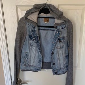 American Eagle denim jacket with sweatshirt detail